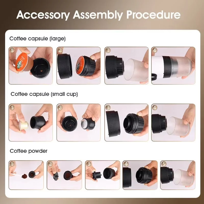 Coffee Machine Wireless Electric Coffee Machine Portable Espresso Coffee Machine Maker 3-In-1 Capsule Powder Travel Coffee Maker